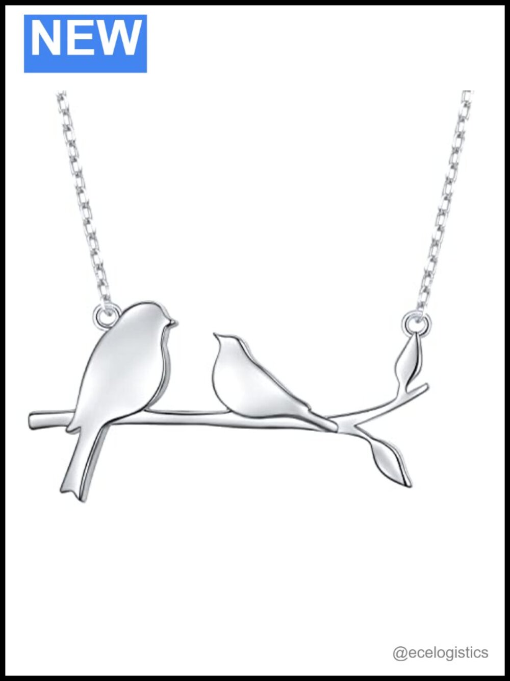 925 Sterling Silver Bird Family Necklace White Gold Plated Pendant